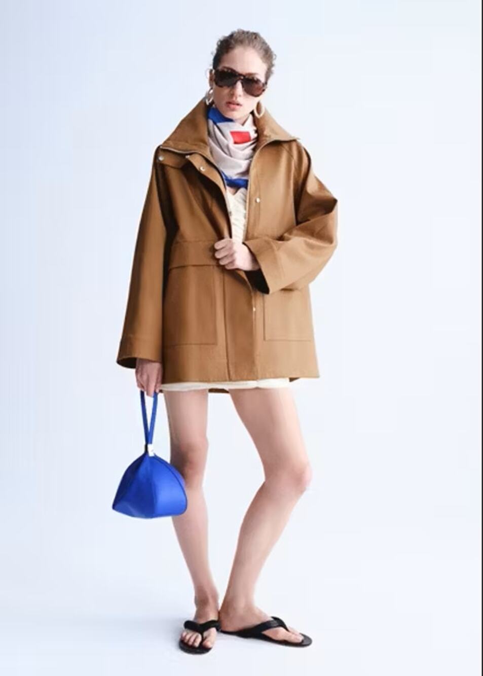 MNG Mango Oversized Funnel Neck Parka Jacket Women's Tan Size S